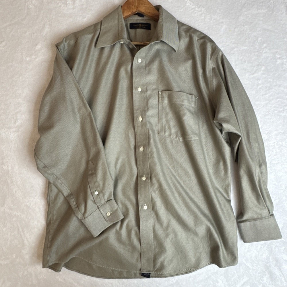 Tommy Hilfiger Mens Dress Shirt Size 16 33‎ Tiny Blue Check Cotton Lux